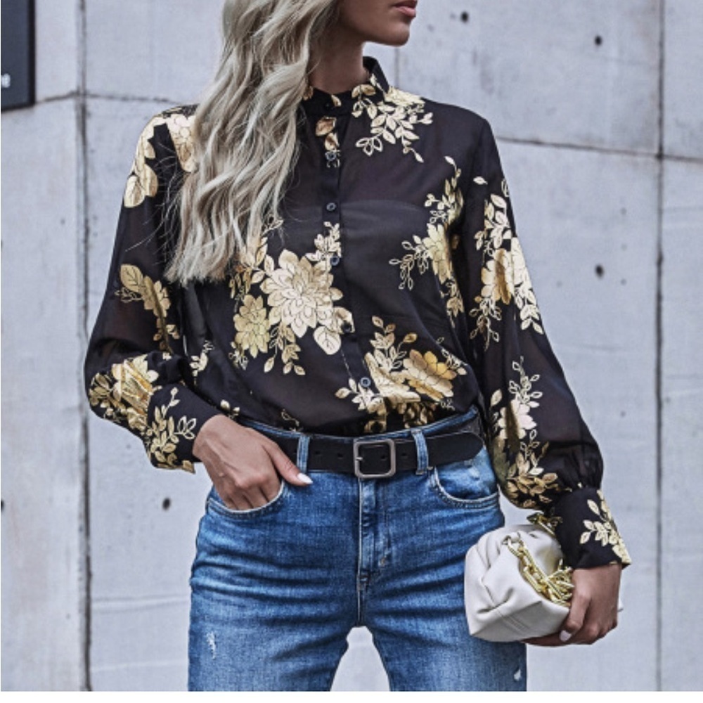 Emma James floral long sleeve blouse women top size 20W Claiborne fall 2018